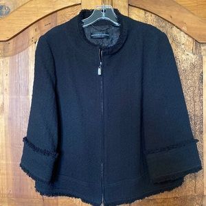 ❤️❤️Dana Buchman❤️❤️Black Exposed Zip Blazer w Fringe Sleeves